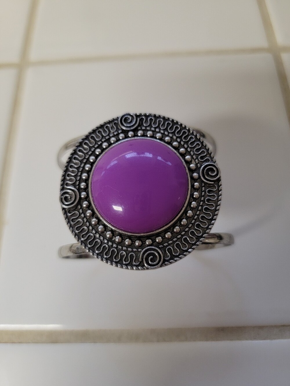 Purple Stone Silver-Tone Cuff Bracelet
